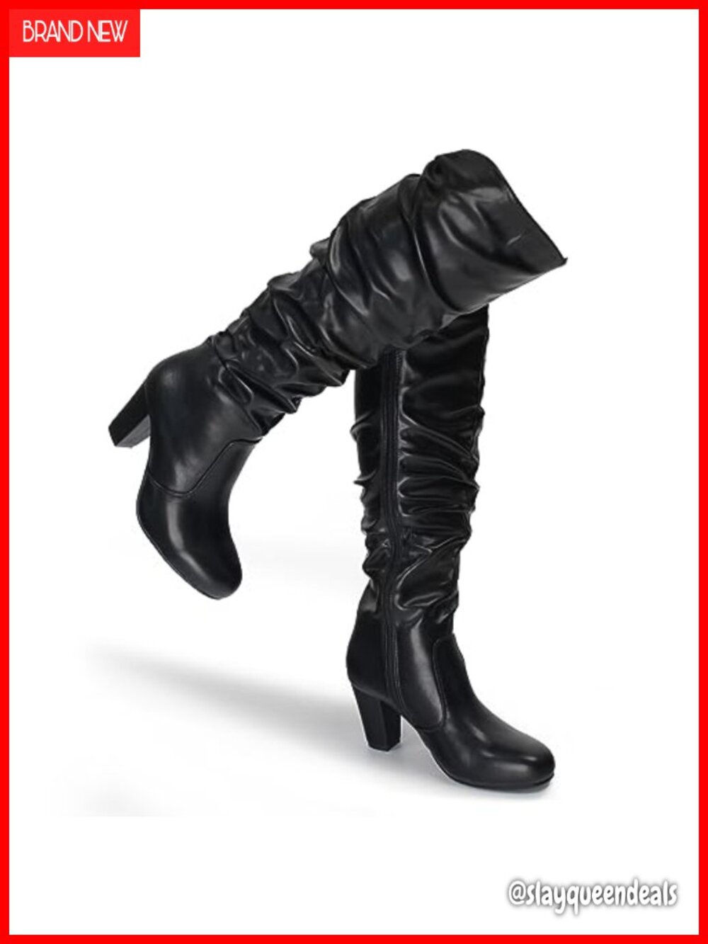 Women's Chunky Heel Knee High Side Zip Boots PU Round Toe Block Heel